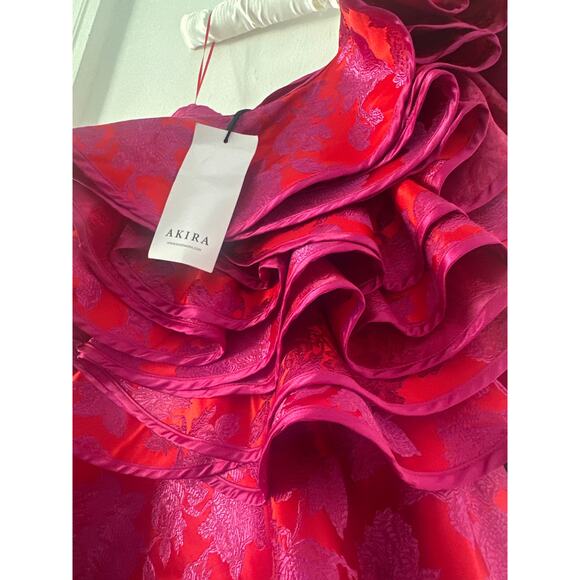 SHE IS BEAUTY BROCADE RUFFLE MINI DRESS out of stock item cocktail SzS NWT - Picture 9 of 12